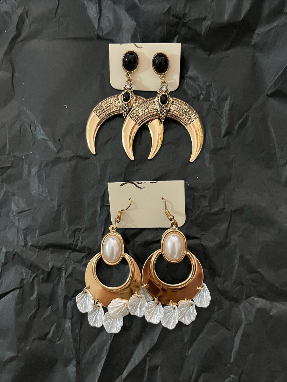 Lot of 2 Gold and Black Crescent Drop Earrings | Women Jewelry